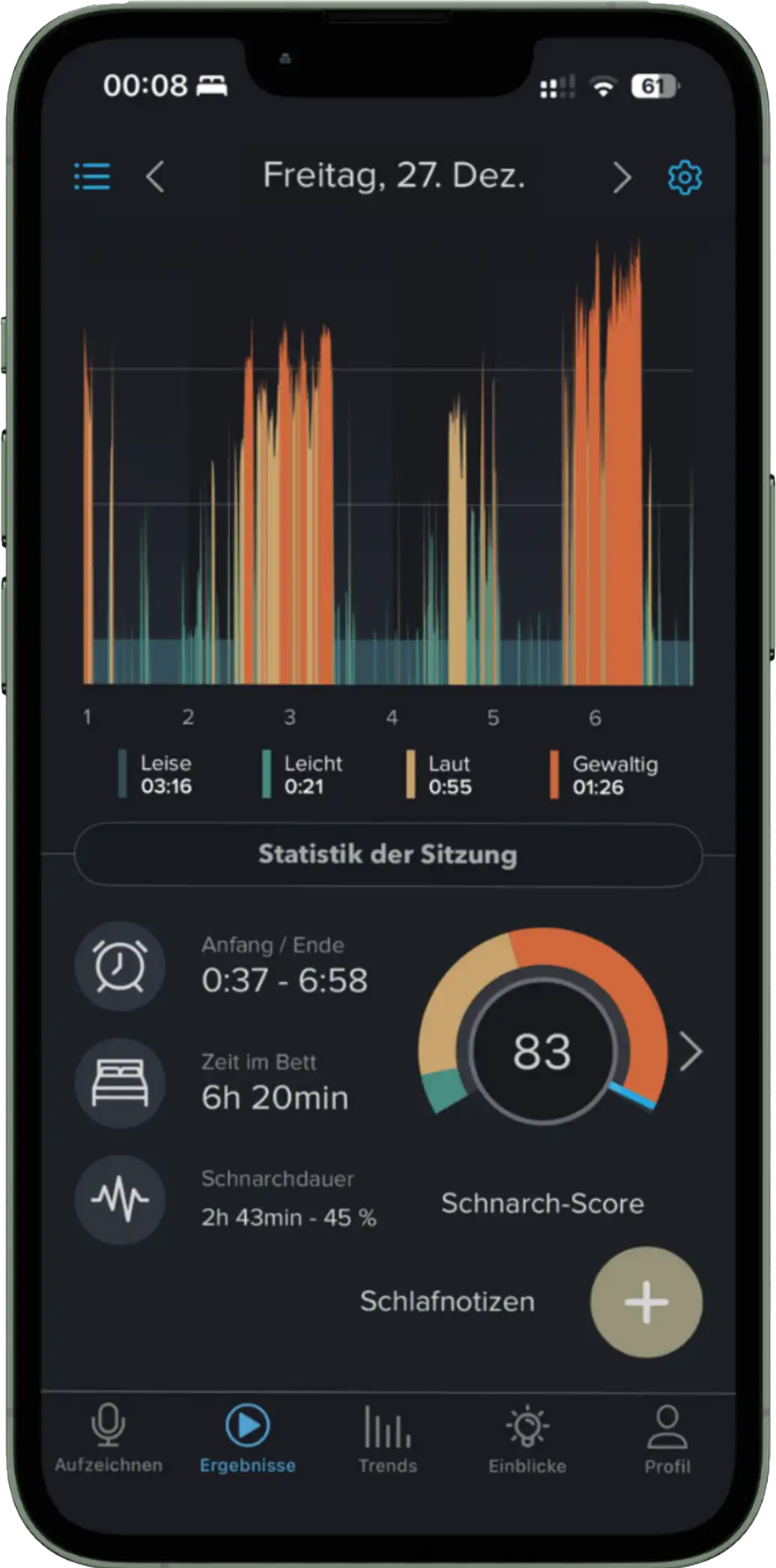 SnoreLab Vorher - Lautes Schnarchen